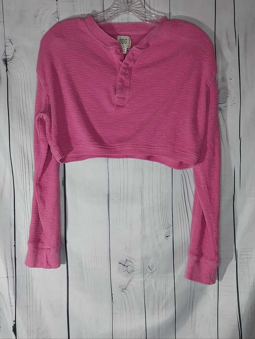 BDG By Urban Outfitters Pink Waffle Knit Henley Y2K 90's Style Cropped Top
